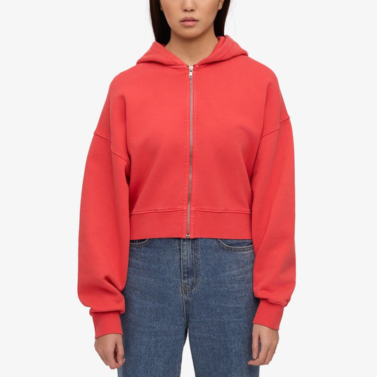 Women's Organic Crop Zip Hood - Red Tangerine